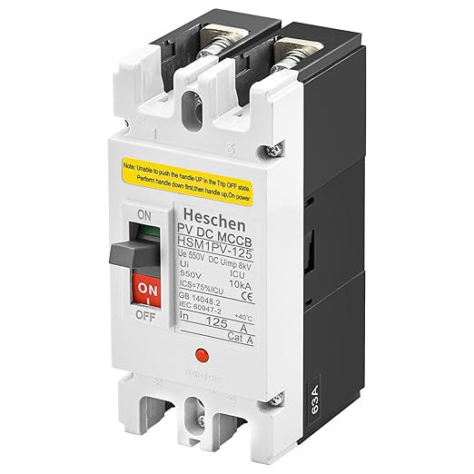 Heschen Molded Case Circuit Breaker, HSM1PV-125 2 Poles DC550V Solar PV System Solar Panels Grid Protection (125A)