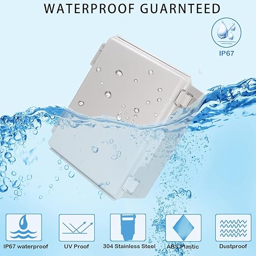 Zulkit Junction Box,IP67 Waterproof Electrical Box Hinged Cover Stainless Steel Latch Plastic Enclosure for Project with Mounting Plate Wall Bracket and 2 Cable Gland Grey 8.7"x6.7"x4.3"/220x170x110mm