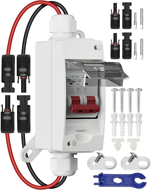 Solar Panel Disconnect Switch 32 Amp 500V DC Miniature Circuit Breaker with Plug-and-Play Connector and IP65 Waterproof Box for Outdoor PV or AC Stystem, RV and Solar