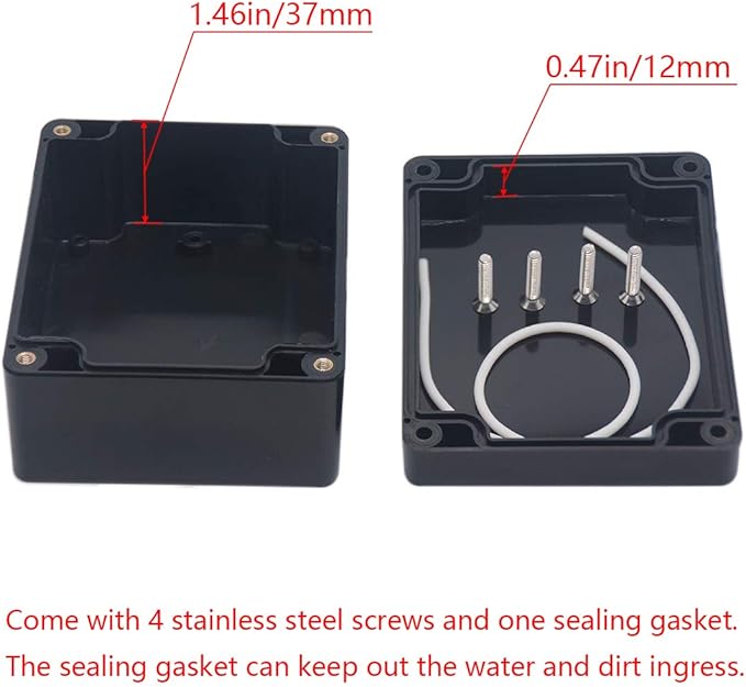 2 Pack Project Box IP65 Waterproof Junction Box ABS Plastic Black Electrical Boxes DIY Electronic Project Case Power Enclosure 4.53"x3.54"x2.17"(115x90x55mm)