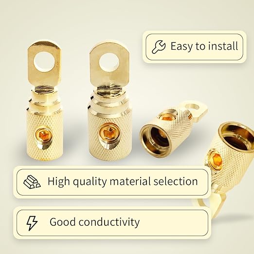Car Audio Battery Terminal Connector Pure Brass Gold-Plated 4 Gauge Car Audio Amp Input Reducers for 4-6 Gauge Wire 2Pcs