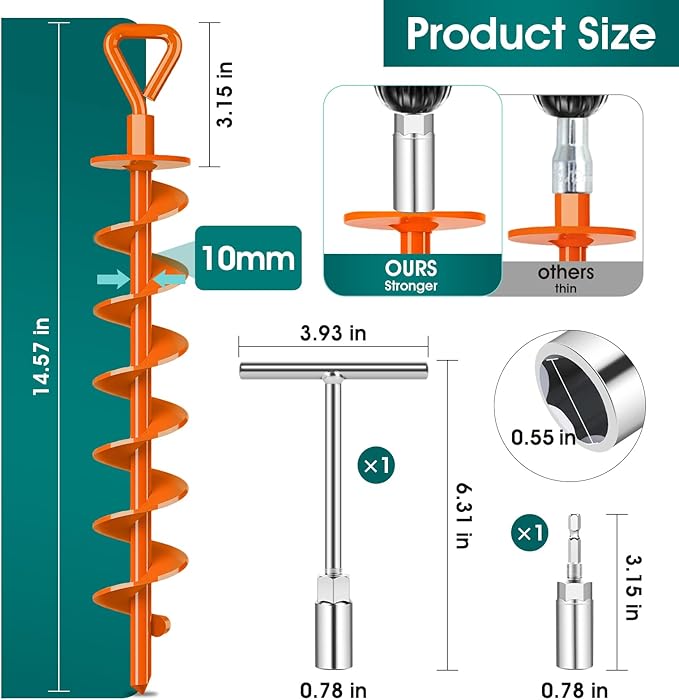 Ground Anchors Screw in, Heavy Duty Ground Trampoline Stakes High Wind Tent Stakes for Tent, Trampoline, Gazebo, Carport, Trap Anchor, Canopies, Swing Set