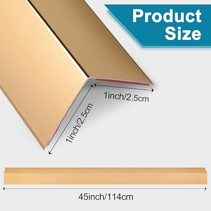 Raytano 4Pcs 45" L ×1" W Self Adhesive Metal Corner Protectors, Modern Aluminum Wall Corner Guards for Wall Door Furniture Cabinet Baseboard Frame Protection and Decoration (Size:45" x 1",Golden)