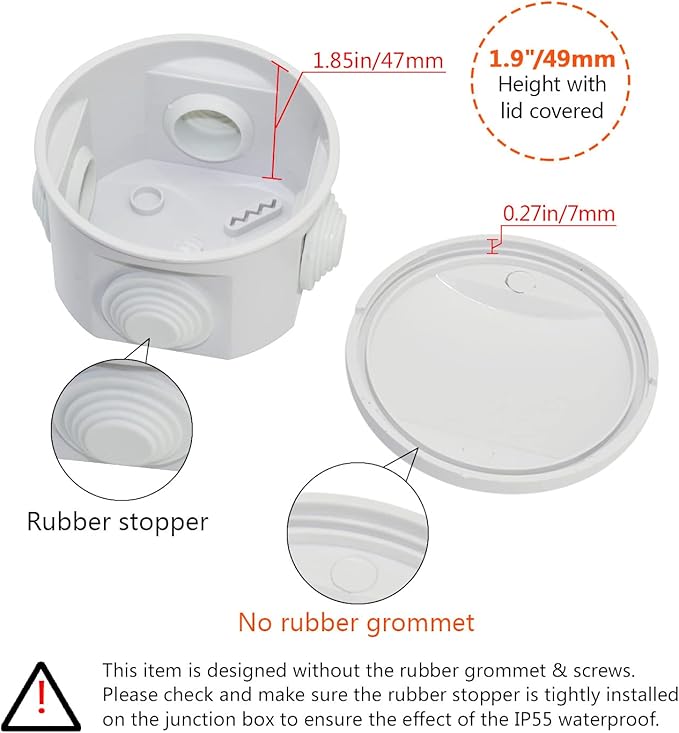 LeMotech Junction Box, ABS Plastic IP55 Water Resistant and Dustproof, Universal Electrical Enclosure, Outdoor and Indoor Project Box D3.1 x H2.4 inch (D80 x H60 mm) (Pack of 2)