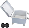 Waterproof Outdoor Electrical Box Junction Box Weatherproof IP67 ABS Plastic Enclosure Switch Router Project Box with Mounting Plate with Wall Bracket 2 Cable Glands Grey 8.27" x 8.27" x 5.12"