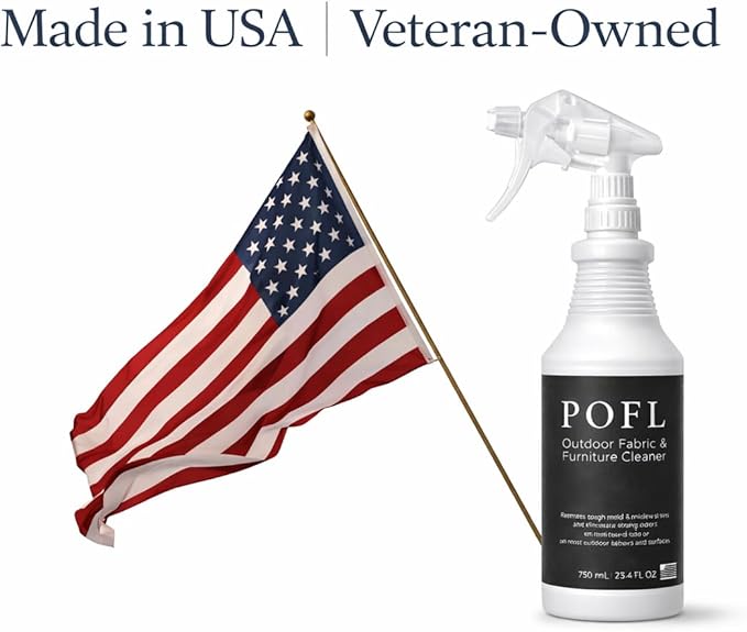POFL Outdoor Fabric & Furniture Cleaner – Mold & Mildew Stain Remover for Patio Cushions, Wicker, Teak, Aluminum & Marine Seating – 25.36 fl oz