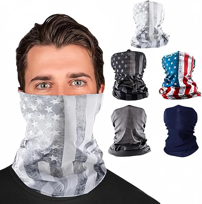S A Company 5-Pack UV Face Shield | UV 30+ Multipurpose Neck Gaiter Balaclava for Adults | Multiple Color Packs