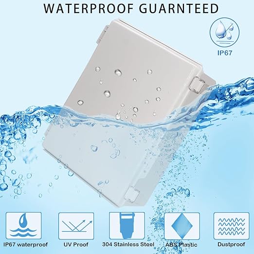 Zulkit Junction Box,IP67 Waterproof Electrical Box Hinged Cover Stainless Steel Buckle Plastic Enclosure for Project w Mounting Plate Wall Bracket and 2 Cable Gland Grey 15"x11"x5.1"/380x280x130mm