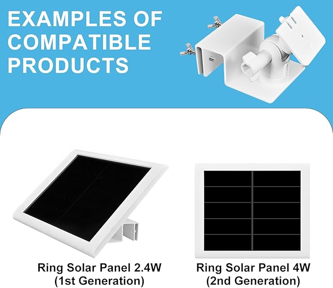 2 Pack Adjustable Solar Panel Gutter Mount for Ring -Easy Install Weatherproof Aluminum Alloy Bracket for Outdoor Use，with Perfect Sunlight Angle，Get Adequate Sunlight (White)