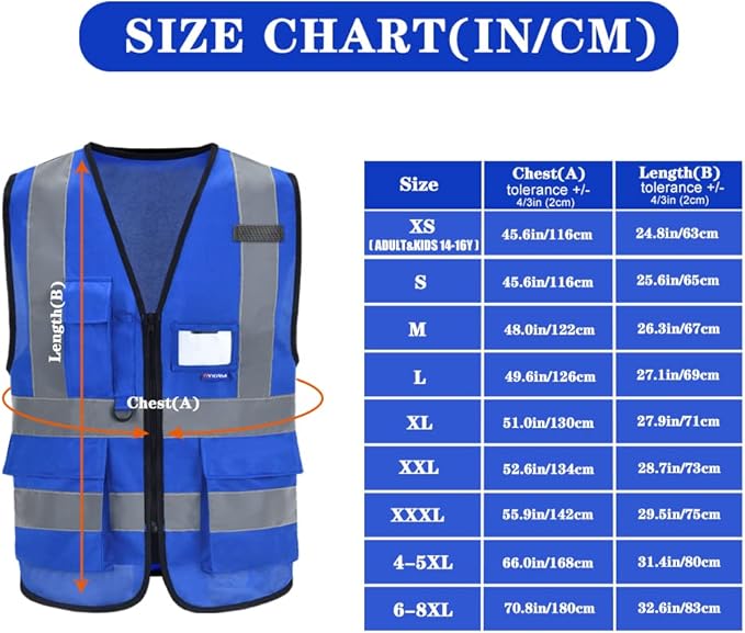 Reflective Security Safety Vests Heavy Duty with 7 Pockets and Front Zipper