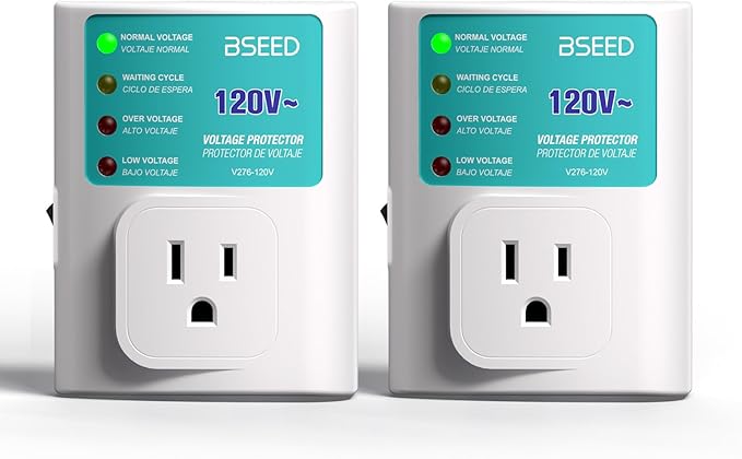 BSEED Single Outlet Surge Protector for Refrigerator, Power Surge Protector with Ground Protected Light Indicators, Adjustable Voltage Protector for Washing Machine, TV and Freezer, 15A, 120V,2 Pack