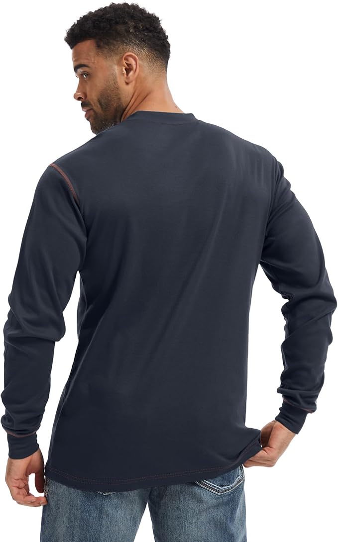 WORKWEYA FR Shirts for Men 6.5 oz Flame Resistant Long Sleeve Henley Shirt NFPA 2112/CAT2