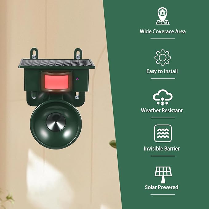 2025 Solar Ultrasonic Bird Repellent Devices Bird Deterrents for Outside Pigeon Repeller Outdoor Animal Repellent Outdoor to Keep Woodpecker Pigeon Out of Balconies Patio Garden Farm