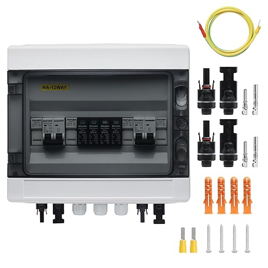 PV Solar Combiner Box,25A 500V Junction Box IP65 Waterproof 2 String 2 in 2 Out PV Combiner Box for Solar Panel