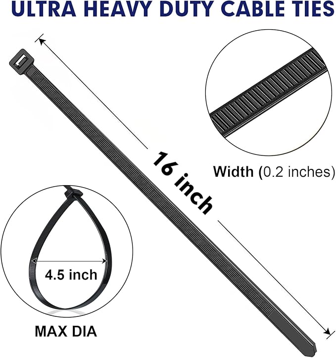Zip Ties, RAZCC 1200pcs Black Cable Zip Ties 16 Inch, Heavy Duty Plastic Wire Ties with 70lb Tensile Strength, Self-Locking Black Nylon Tie Wraps for Indoor and Outdoor