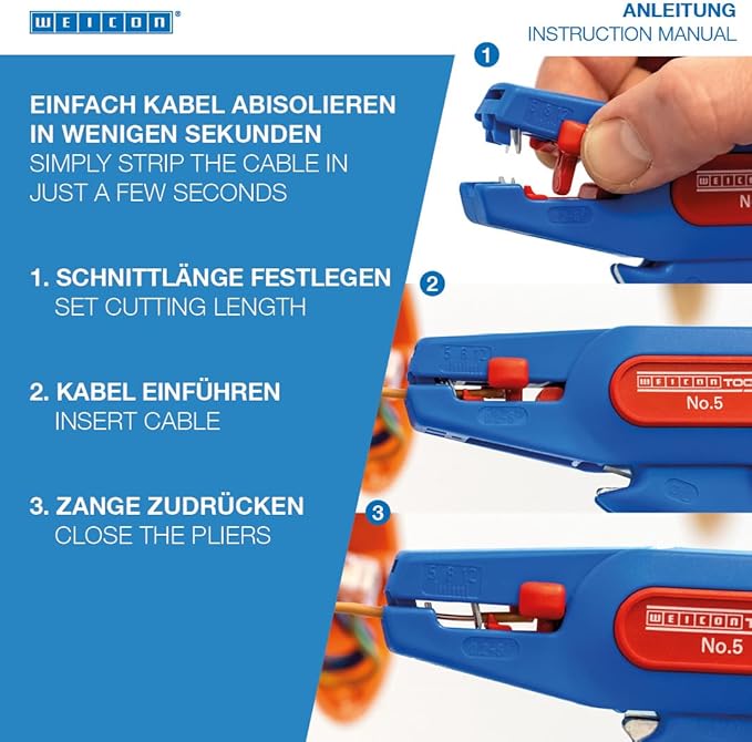 WEICON TOOLS Wire Stripper No. 5, automatic wire stripper 0.2-6 mm², wire stripper with side cutter up to 2 mm