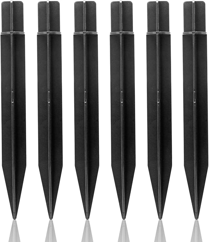 6 Pcs Solar Light Stakes Replacement, 8.27 Inch Plastic Ground Stakes, Black Pathway Lights Spike for Yard, Garden, Outdoor (Inside Diameter 0.87 Inch)