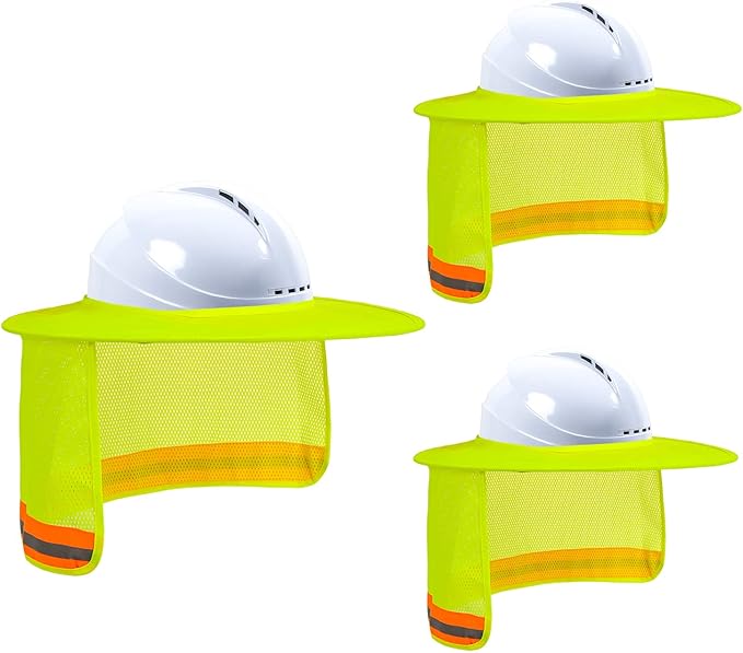 Hard Hat Sun Shade, High Visibility Sun Visor Neck Shade with Reflective Strip, Full Brim, Man & Woman (Hard Hat Not Included), Yellow, 3 Pack