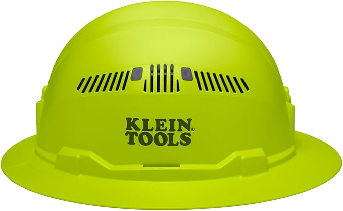 Klein Tools 60911 Hard Hat, Vented, Full Brim Style, Padded, Self-Wicking Odor-Resistant Sweatband, High Visibility Lime