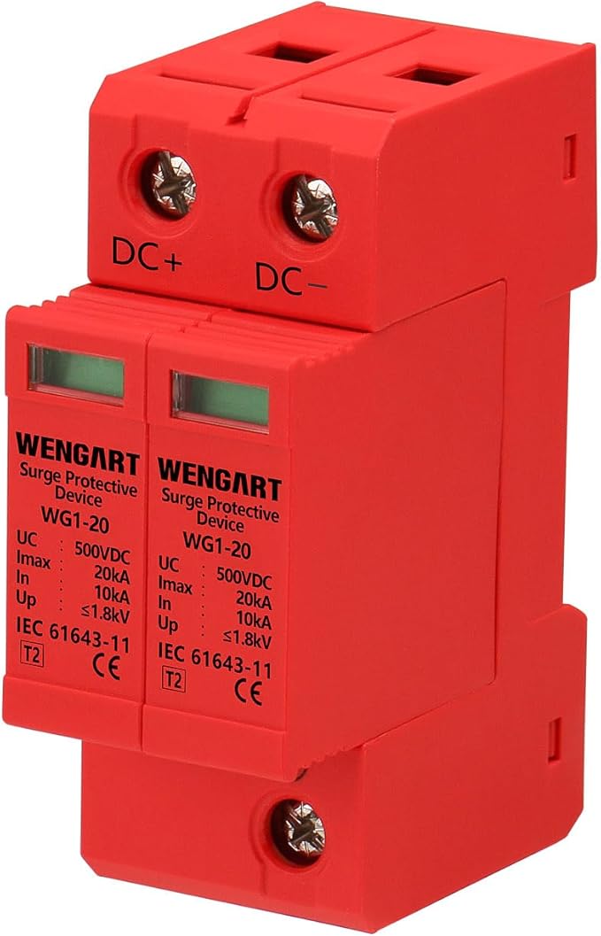 Wengart Surge Protective Arrester Device,DC500V 2P 10~20kA 36mm DIN Rail Mount,Low Voltage Arrester Device for Lightning Protection Power Distribution and Control Appliances