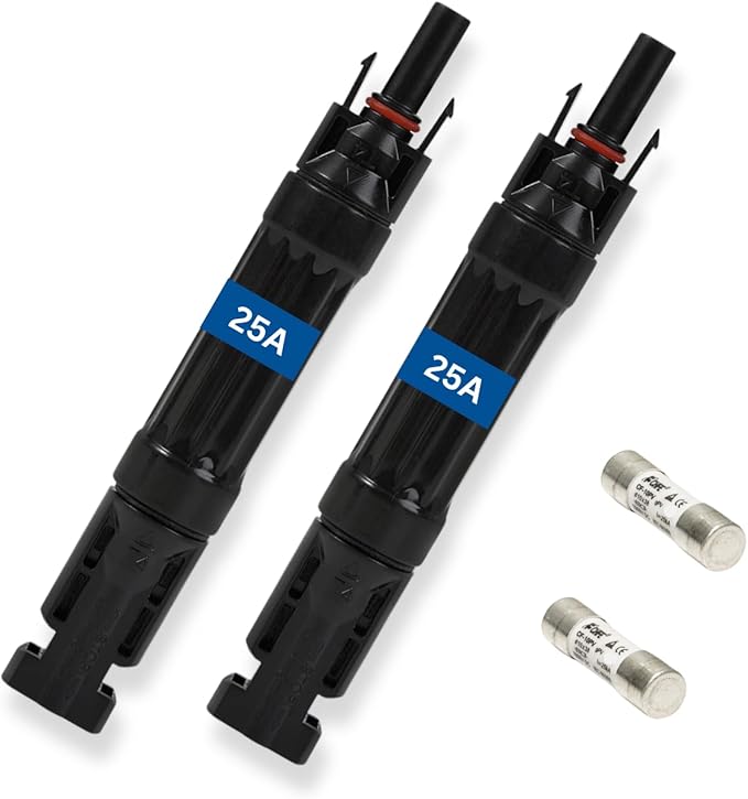 PV in-Line Fuse - 1000V Solar Fuse Holder, Weatherproof and Fire-Safe, Quick Installation (25A, 2, Pack)