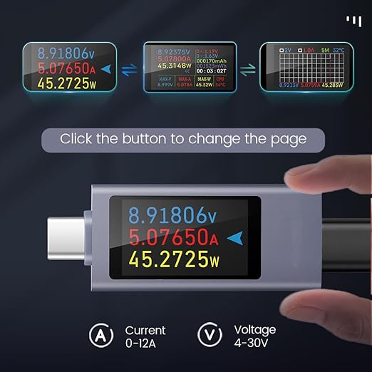 Diymore USB C Power Meter Testers,USB C Tester Power Tester Color Screen,Multimeter Tester,Three Screens Switch to Display Current,Voltage,CPU Temperature,Voltage Meter,DC4-30V/0-12A