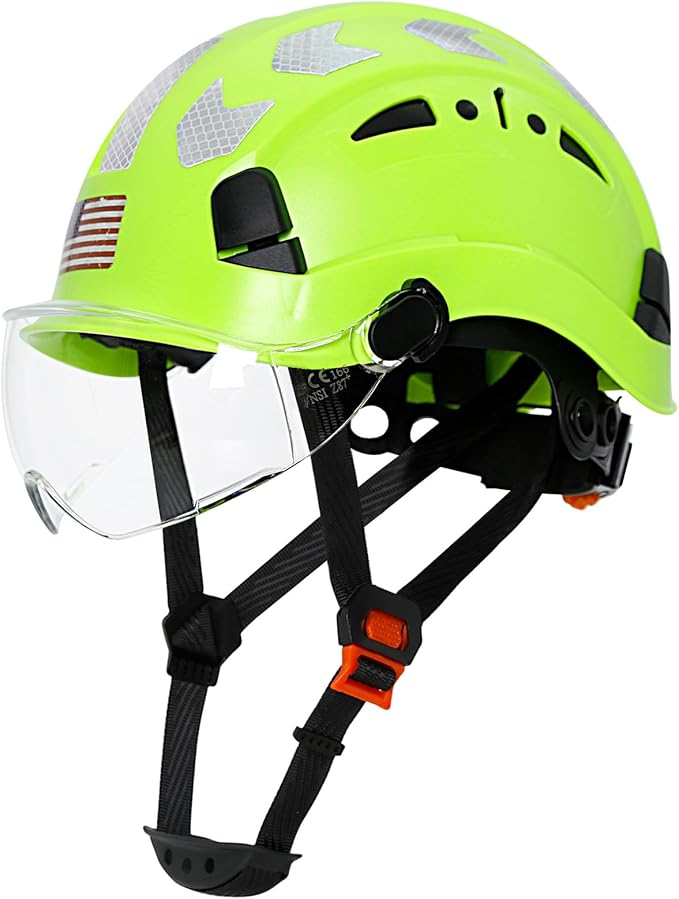 AOLAMEGS Construction Safety Hard Hat - ANSI Z89.1 Type Ι OSHA Approved Safety Helmets with Chin Straps Lightweight Reflective Vented ABS Hard Hats For Men Women Industrial Workwear 6-point Suspension