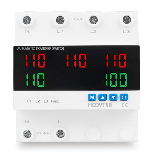 Automatic Transfer Switch 100A 110V Inverter Generator Transfer Switch with 5 Digits LED Display,Three Power Selector for Home Generator Grid Inverter Outdoor RV