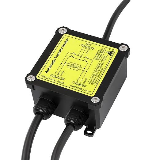 AC120V 15A Automatic Transfer Switch, ATS Power Transfer Switch with NEMA 5-15P Plug and 5-15R Receptacle, Auto Backup Power Switching Device