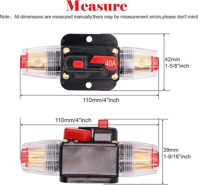 2 Piece 40A 40 Amp Circuit Breaker with Manual Reset Fuse Holder for Car Audio Marine Boat Stereo Switch Inverter Replace Fuses