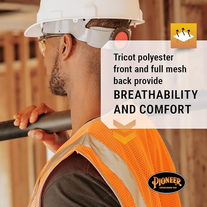 Pioneer Hi Vis Safety Vest for Men & Women - Reflective Cooling Mesh - 8 Pockets - Class 2 - Construction, Traffic, Security