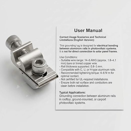 QWORK Grounding Lug 6.7mm – Aluminium Alloy Rail Connector for Solar Roof, Ground Mount & Carport Systems