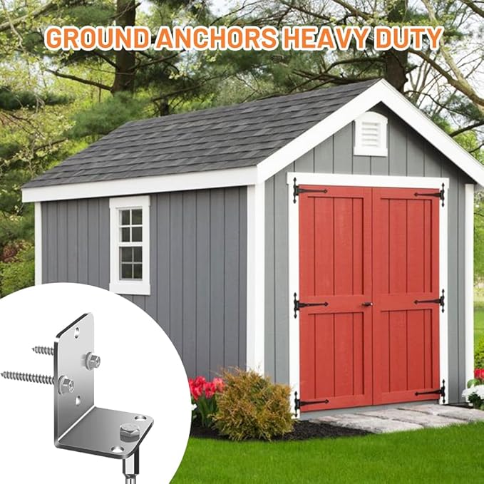 Ground Anchors Shed Anchors 14" Set of 2 Trampoline Stakes Screw in Heavy Duty Mobile Home - Storage Shed Anchor Kit - Playset Swing Anchors - Stakes for Fence,Carport,Garden (Silver, 2 x 14in)