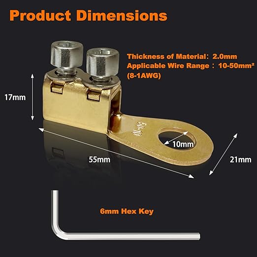 GKG 5Pcs 8-1/0AWG Heavy Duty Battery Lugs, Battery Cable Ends, Ring Terminals, Battery Terminal Connectors Lugs, Crimpless Dual Bolt-On Wire Lugs for Automotive, Marine, and Solar Power Applications