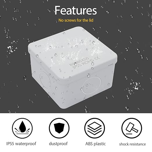 LeMotech Junction Box, Electrical Box IP65 Water Resistant Dustproof ABS Plastic Project Enclosure for Electronics White 3.1 x 3.1 x 1.9 inch