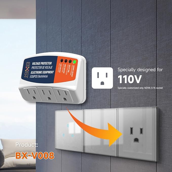 BXST Surge Protector 3 Outlet Power Voltage Protector for Home Protects Against High and Low Voltage Brownout Surge Protector for Refrigerator/TV/PC 15A, 120V, 1800W (2 Pack)