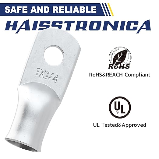 haisstronica 10pcs 1 AWG - 1/4"" (M6) Tinned Copper Battery Lugs, Heavy Duty Copper Wire Lugs with 10pcs 3:1 Adhesive Heat Shrink Tubing, 1 Gauge Wire Lugs, Tinned Copper Battery Cable Ends