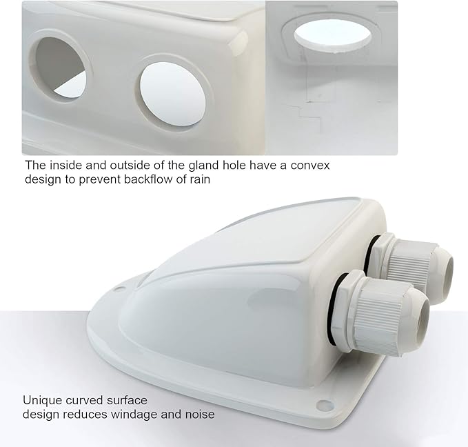ABS Solar Double Cable Entry Gland for All Cable Types 2mm² to 6mm² for Solar Panels on RV Camper Van Travel Trailer Boat Cabin-White