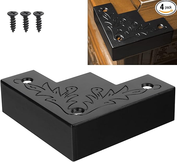 Black Metal Corner Protector 3.3 * 3.3 * 1 in Decorative Wood Funiture 4pcs Barn Sliding Door Corner Guards Metal Table Corner Antirust Zinc Alloy Edge Cover Bracket with Screw