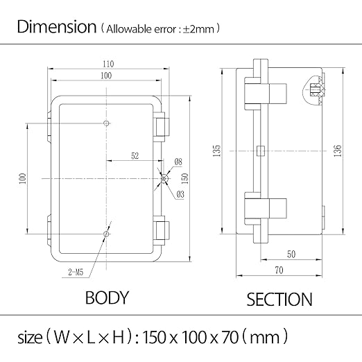 Junction Box, ABS Plastic, IP65 Waterproof Dustproof Universal Electrical Enclosure, Hinged Shell Outdoor and Indoor Usage Project Box, 5.9"x 3.9"x 2.8"(150x100x70mm), Grey
