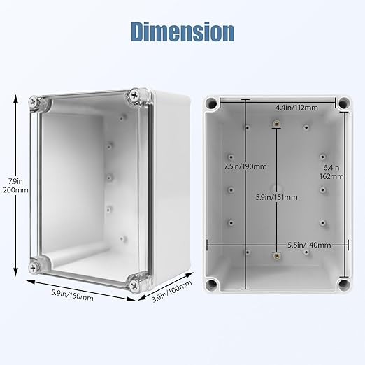 LeMotech Junction Box IP67 Waterproof Dustproof Electrical Box Project Box DIY Enclosure Gray with Transparent Clear Cover, External Size 7.9x5.9x3.9in (200x150x100mm)