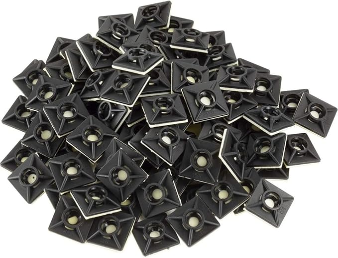 GTSE 100 Pack Black Zip Tie Mounts, 3/4" Adhesive Mounting Squares, Cable Tie Mount, Cable Clips Organizer Holders, Zip Tie Anchor for Wire Bundles, UV Resistant Tie Wrap Bases