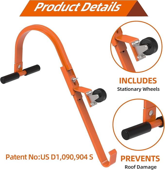 2 Pack Ladder Roof Hook with Wheel Heavy Duty Steel Ladder Stabilizer, Roof Ridge Extension, Rubber Grip T-Bar for Damage Prevention, 500 lbs Weight Ratin, Fast & Easy to Access Steep Roofs(Patent)
