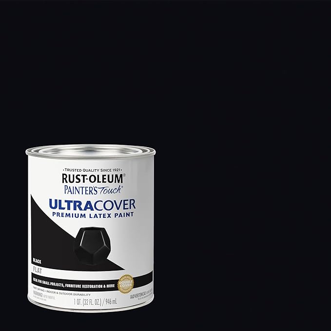 Rust-Oleum 1976502 Painter's Touch Latex Paint, Quart, Flat Black, 32 Fl Oz, (Pack of 1)