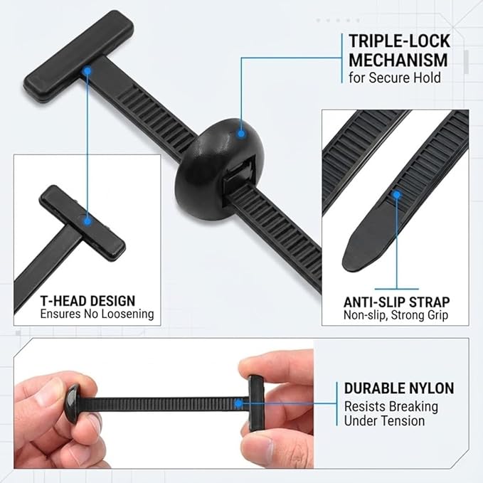 Heavy Duty UV-resistant Nylon Universal Cable Tie Buckle, Self-Locking Automotive Snap T Zip Ties for Auto Car Fenders & Repairs, Multi-Purpose Quick-Fix Fasteners (240 Pcs Bulk (Buckles Only))