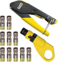 Klein Tools 80151 Coax Cable Compression Crimper and Stripper Set with 10-Pack of RG6/6Q F-Connectors for Fast and Reliable Installation, 3-Piece