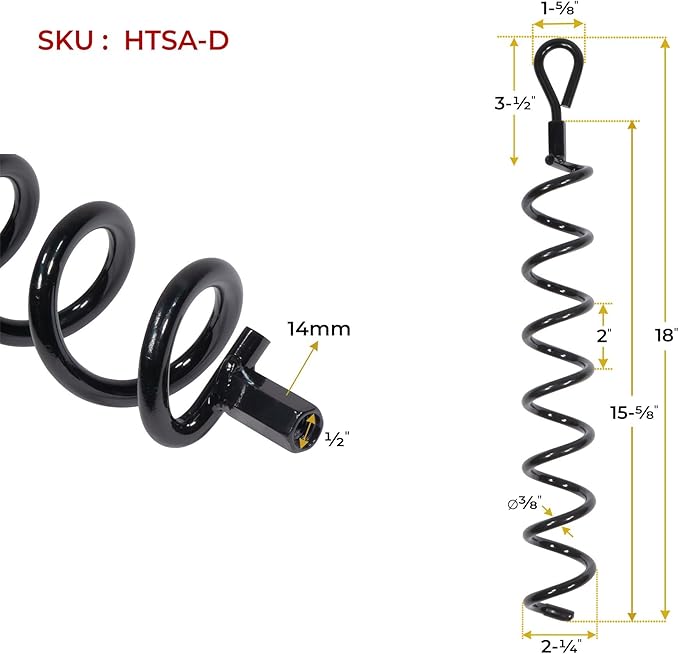Mytee Products 8 Pack 18 inches Spiral Shed Anchor Kit w/Removable Eye Bolt - Steel Black Earth Auger Tent Stakes Heavy Duty Ground Screw Anchor for Securing Tents, Canopies, Tarps, Swing Sets