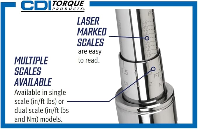 CDI 3/8 Inch Drive Adjustable Click Torque Wrench, Range 100-750 In Lbs / 14.1-81.9 Nm (7502MRMH)