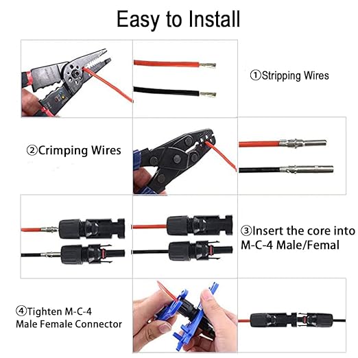 10 Pairs Solar Connectors M-C-4 Male/Female IP67 Waterproof Solar Panel Cable Connectors with Spanners
