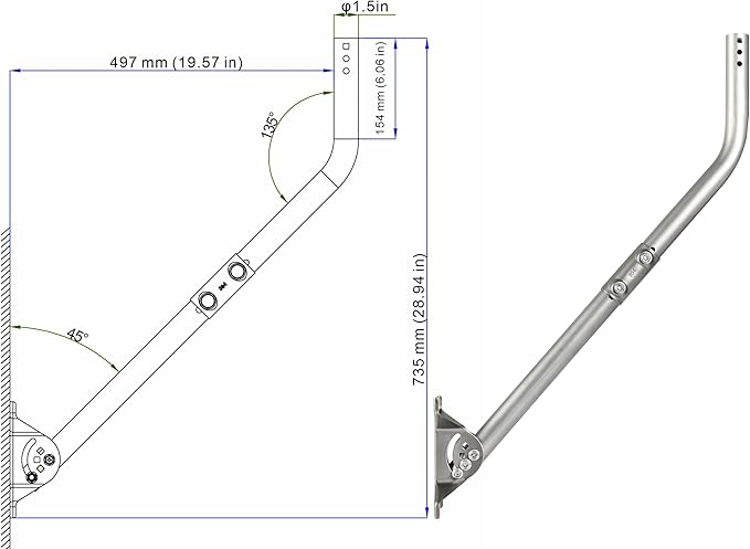 CEKAY Stainless Steel Antenna Mount (1.5" x 35"), Heavy-Duty Adjustable J-Pole Mast for TV Antenna, Starlink, Satellite Dish, or Weather Station, Universal Wall, Eave & Roof Mounting Bracket